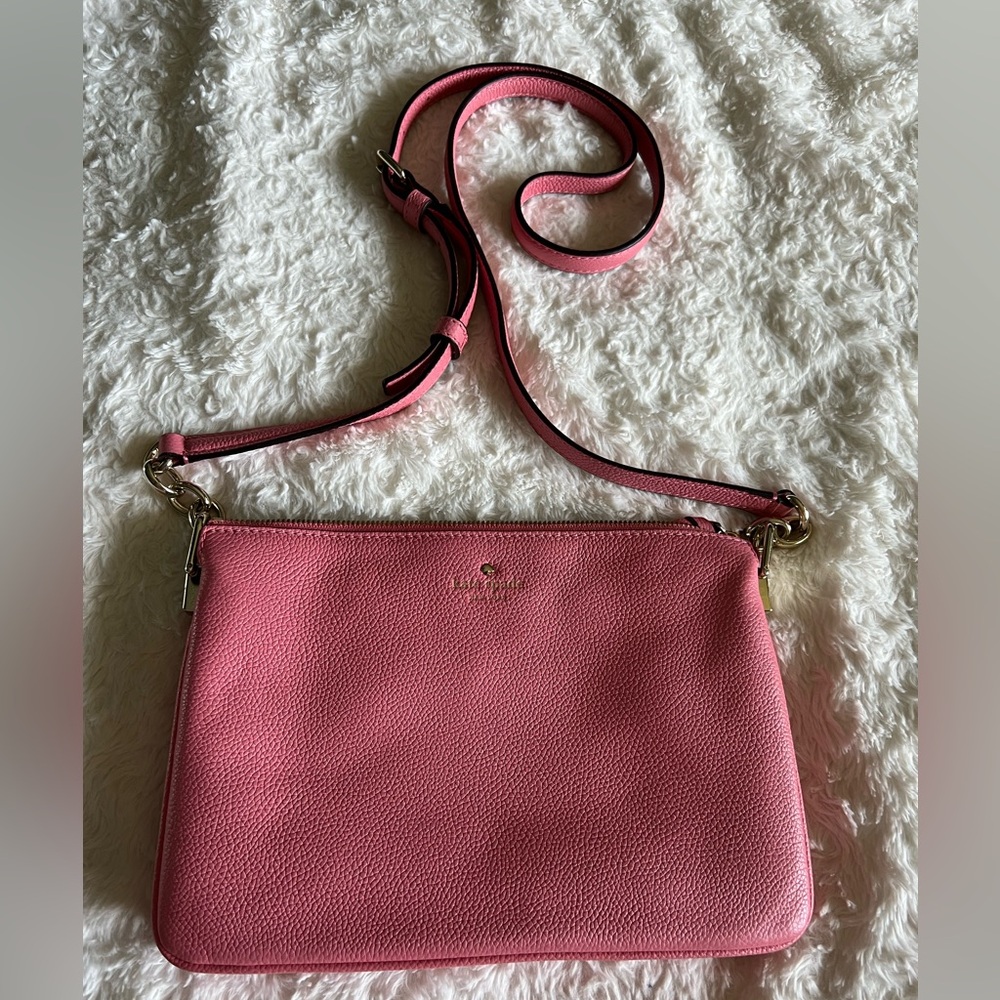 Kate Spade New York Bright Salmon Pink Triple Gusset Crossbody Purse